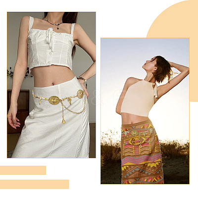 1Pc Tibetan Style Alloy Oval & Cattle Skull Head Link Chain Waist Belly Body Chains for Women AJEW-DC0003-23AG-1