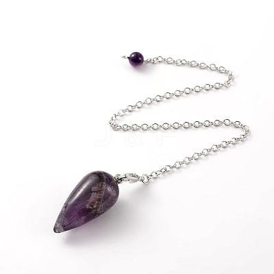 Teardrop Platinum Tone Brass Amethyst Dowsing Pendulums MAK-M015-03A-1