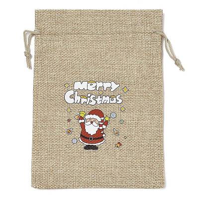 Christmas Printed Burlap Packing Pouches Drawstring Bags LS-ABAG-Q053-02B-07-1