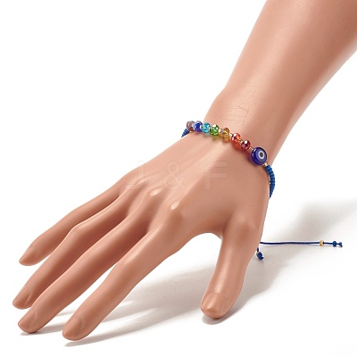Flat Round Evil Eye Lampwork Braided Bead Bracelet BJEW-JB07234-05-1