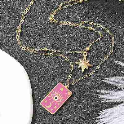 304 Stainless Steel Enamel Eye Star Pendant Double Layer Necklaces for Women STAS-Z105-05G-1