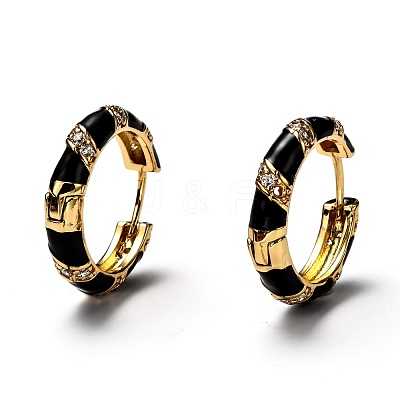 Brass Micro Pave Clear Cubic Zirconia Huggie Hoop Earrings EJEW-H121-22G-1