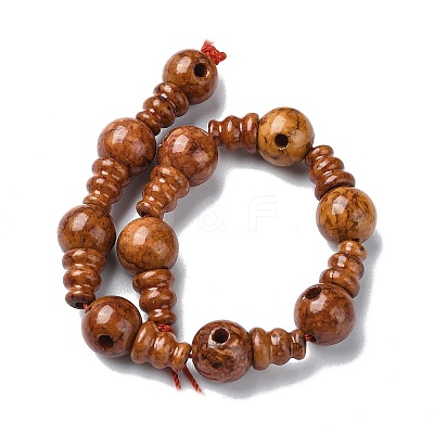 Dyed Natural Fossil 3-Hole Guru Bead Strands G-K149-51A-1