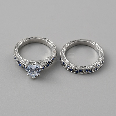 2Pcs 2 Style Cubic Zirconia Heart Finger Rings RJEW-WH0016-02P-03-1