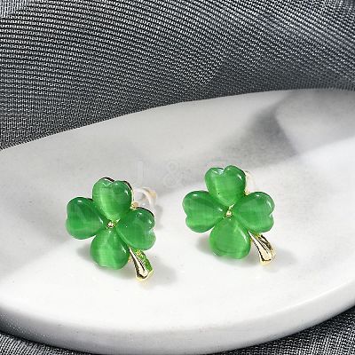 Alloy Cat Eye Stud Earrings EJEW-M092-02G-02-1
