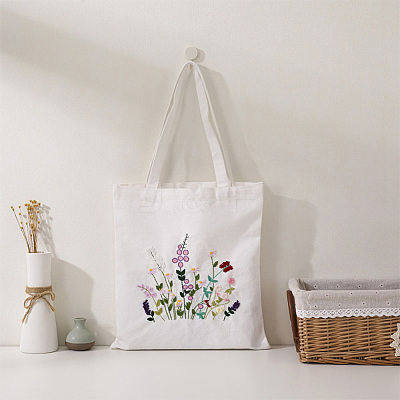 Flower Pattern DIY Canvas Women's Shoulder Bag Making Kits DIY-WH0349-356A-1