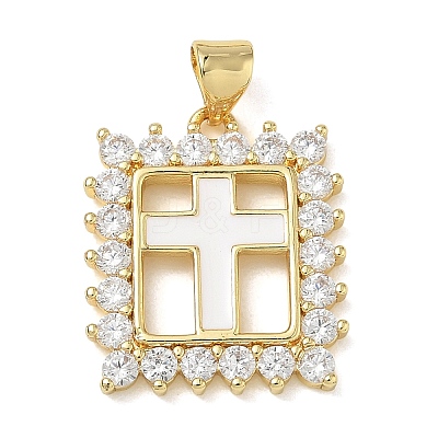 Religion Cross Brass Micro Pave Clear Cubic Zirconia Pendants CU-CBA83A6-03G-G02-1