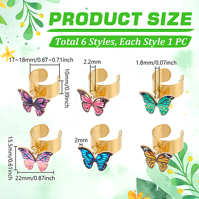 6Pcs 304 Stainless Steel Open Cuff Finger Rings RJEW-UN00026-1
