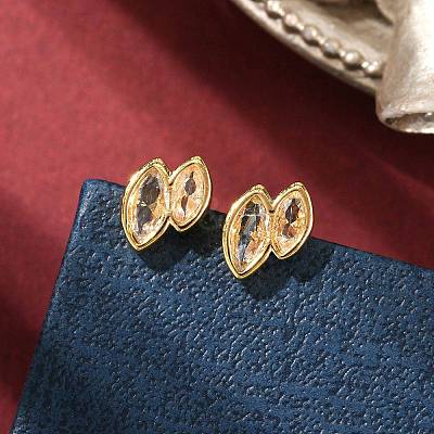 Double Horse Eye Brass Micro Pave Clear Cubic Zirconin Stud Earrings EJEW-D318-06G-1