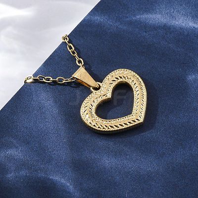Hollow Heart 304 Stainless Steel Pendant Necklaces NJEW-M096-13G-1