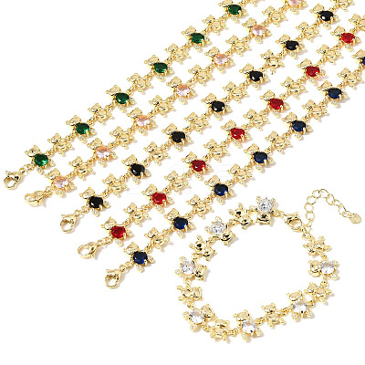 Brass Micro Pave Cubic Zirconia Link Chain Bracelets for Women BJEW-D457-01G-1