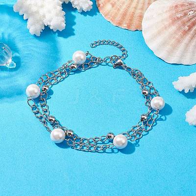 8mm Round Shell Pearl Bead Multi-Strand Bracelets BJEW-JB10315-1