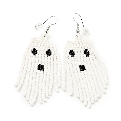 Glass Seed Braided Ghost Chandelier Earrings LS-EJEW-B012-02-1