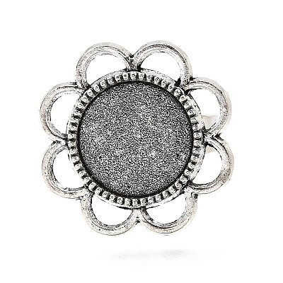 Vintage Adjustable Iron Finger Ring Components Alloy Flower Cabochon Bezel Settings X-PALLOY-O039-25AS-1