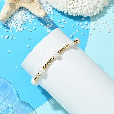 Brass & Natural Cultured Freshwater Pearl Beaded Stretch Bracelets for Women BJEW-JB13736-1
