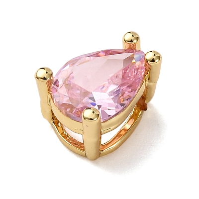 Teardrop Brass Micro Pave Cubic Zirconia Slide Charms KK-C119-16G-03-1