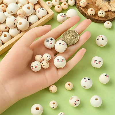 140Pcs 7 Styles Printed Wood Beads WOOD-YW0001-14-1