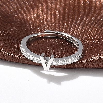 S925 Sterling Silver Adjustable Letter Rings for Women RJEW-M068-01P-V-1