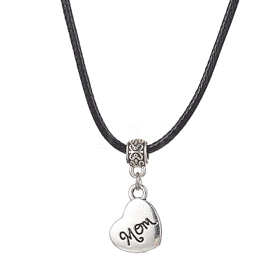 Heart with Word Mom Alloy Pendant Necklace with Imitation Leather Cords NJEW-JN04494-1