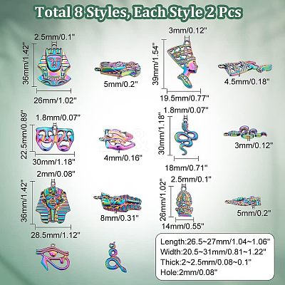16Pcs 8 Style Plated Alloy Pendants FIND-CA0005-90-1