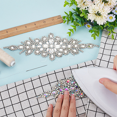 2Pcs 2 Style Flower Glitter Glass Rhinestone Appliques FIND-FG0002-60-1