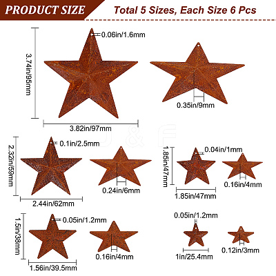 30Pcs 5 Style Rust Iron Pendants IFIN-GF0001-27-1