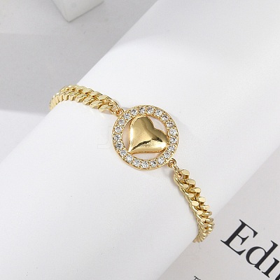 Brass Micro Pave Clear Cubic Zirconia Link Bracelets BJEW-M050-03G-02-1