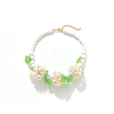Flower Acrylic Round Graduated Beaded Bib Necklaces with Alloy End Chains FS-WGF8012-01-1