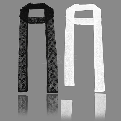 2Pcs 2 Colors Polyester Lace Long Silk Scarf for Women Girls AJEW-GF0011-28C-1
