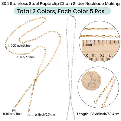 10Pcs 2 Colors 2.5MM 304 Stainless Steel Paperclip Chain Slider Necklace Making STAS-SC0021-16-1