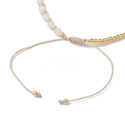 3mm Round Faceted Natural Rainbow Moonstone & Seed Beads Braided Bead Bracelets BJEW-JB10594-04-1