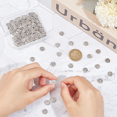 100Pcs Tibetan Style Alloy Flat Round Beads TIBEB-HY0001-08-1