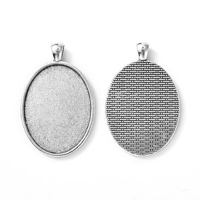 Tibetan Style Oval Alloy Big Pendant Cabochon Settings TIBEP-Q045-051AS-RS-1