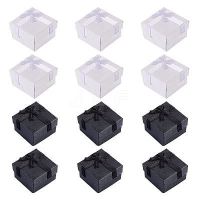 12Pcs 2 Colors Square Paper Jewelry Ring Gift Storage Boxes CON-TA0001-18-1