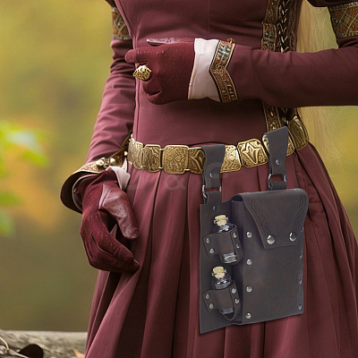 Rectangle PU Leather Medieval Waist Belt Bag with 2Pcs Glass Potion Bottles AJEW-WH0696-581B-1