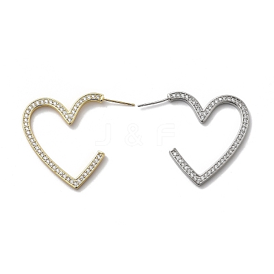 Heart Brass Micro Pave Cubic Zirconia Stud Earrings EJEW-F395-01A-1