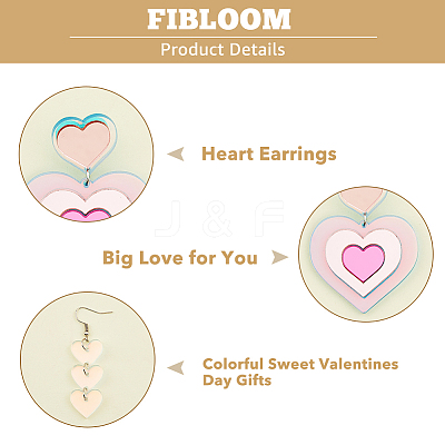 3 pairs 3 style Acrylic Heart Dangle Stud Earrings with Steel Iron Pins for Women EJEW-FI0001-65-1