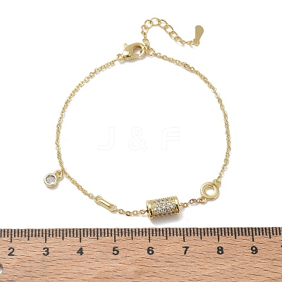 Brass Micro Pave Clear Cubic Zirconia Column Charm Bracelets KK-CBA6980-26G-1