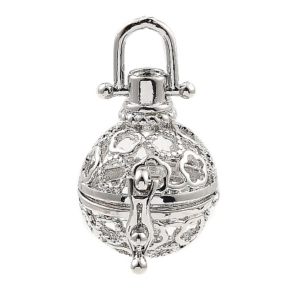 Rack Plating Brass Bead Cage Pendants KK-D025-01C-P-1