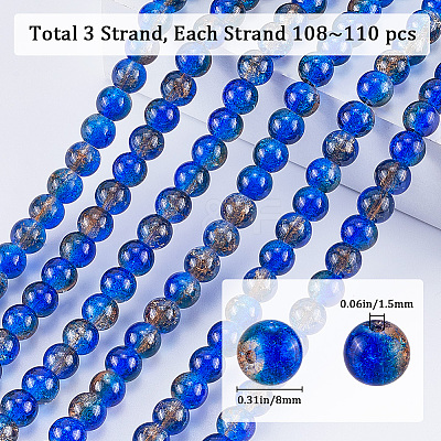 3 Strands Two-Tone Crackle Baking Paint Transparent Glass Beads Strands CCG-SP0001-01B-1