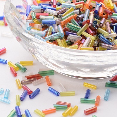Transparent Colours Rainbow Glass Bugle Beads TSDB6MM-M-1