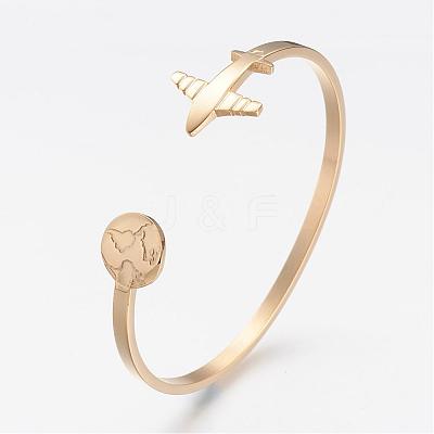 304 Stainless Steel Cuff Bangles BJEW-N0028-02G-1