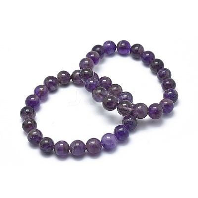 Natural Amethyst Bead Stretch Bracelets BJEW-K212-A-034-1