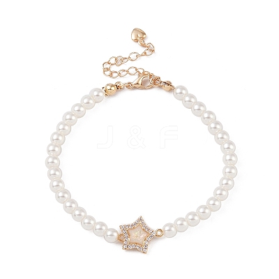 Brass Pave Clear Cubic Zirconia Star Link Chain Bracelets BJEW-M321-01A-1