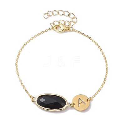 Natural Black Onyx(Dyed & Heated) Faceted Oval Link Bracelets BJEW-JB10263-01-1