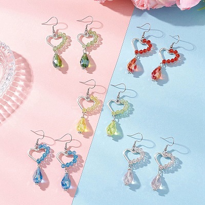 Heart with Teardrop Electroplate Glass Dangle Earrings for Women EJEW-JE06803-1