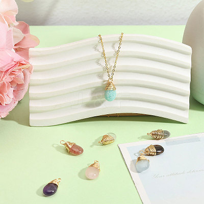 8Pcs 8 Styles Natural Mixed Stone Teardrop Pendants PALLOY-CA00031-1