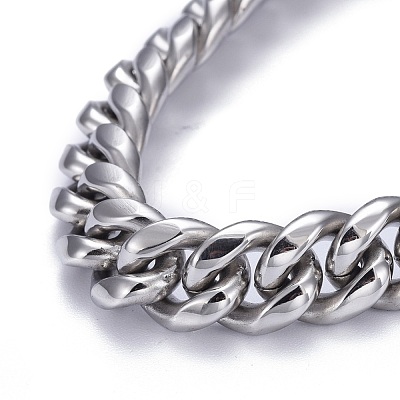 Tarnish Resistant Men's 304 Stainless Steel Cuban Link Chain Bracelets BJEW-P263-B02-P-1