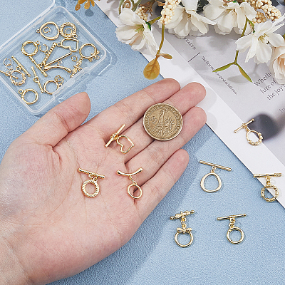 16Pcs 8 Styles Rack Plating Eco-Friendly Brass Toggle Clasps KK-HS0001-41-1