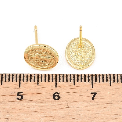 Religion Brass Stud Earrings EJEW-F405-23F-G-1